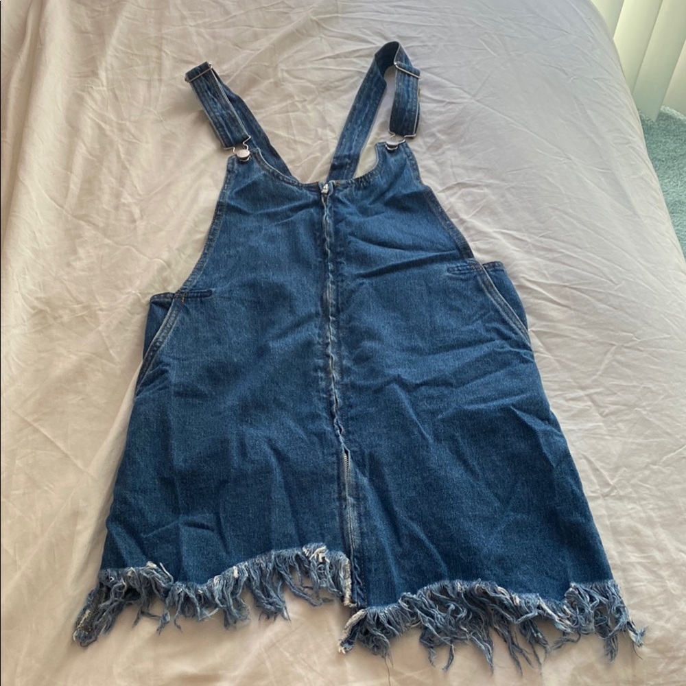 Zara Denim Frayed Hem Overall Dress